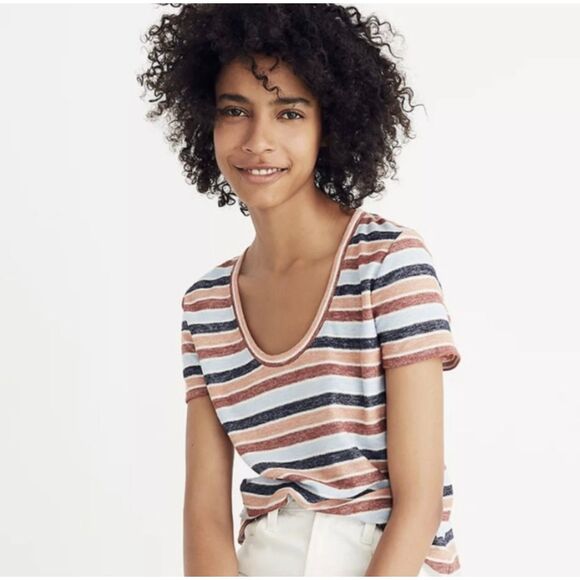 MADEWELL Alto Scoop Tee in Colborne Stripe, Sz L - Picture 2 of 8